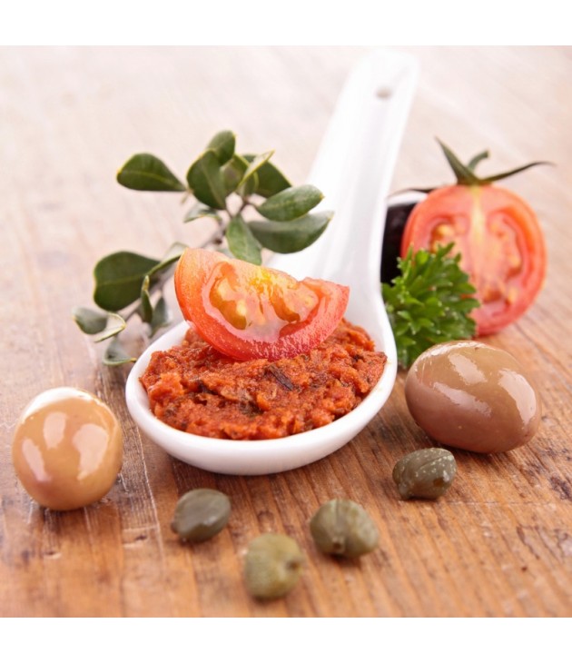 Pâte d'olives vertes avec tomates bio (180 g) Pâte d'olives vertes avec tomates bio (180 g)