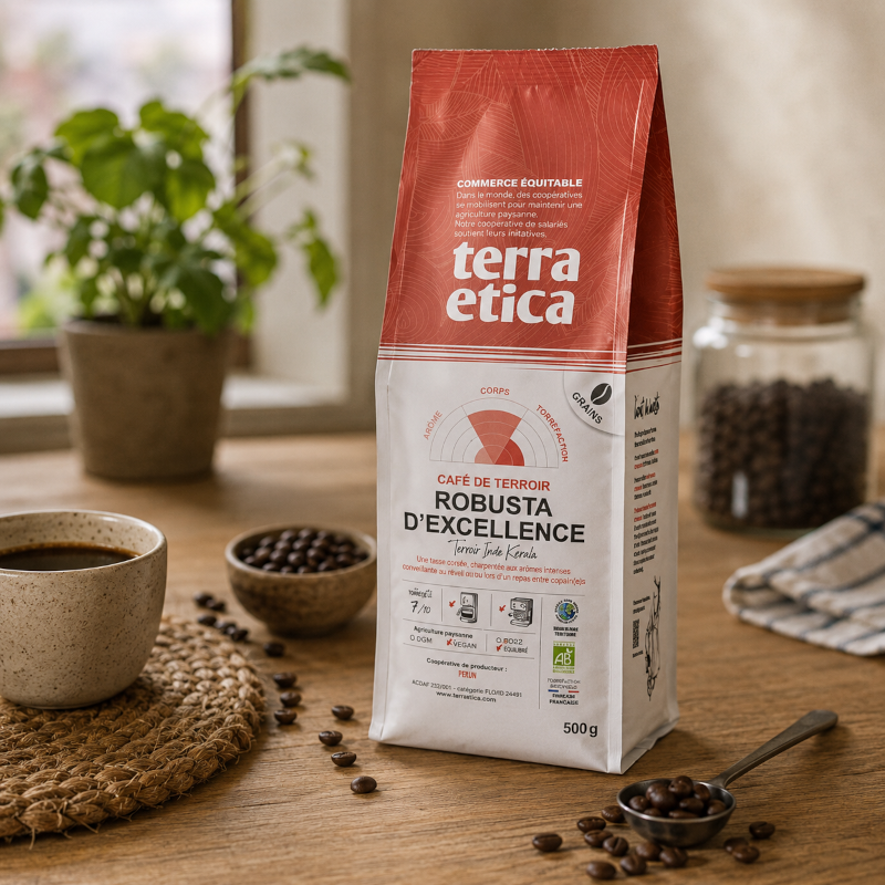 CAFÉ ROBUSTA GRAINS BIO - DESCLICS PAYSAN, LE GOÛT DU BIO SOLIDAIRE PRÈS DE CHEZ VOUS